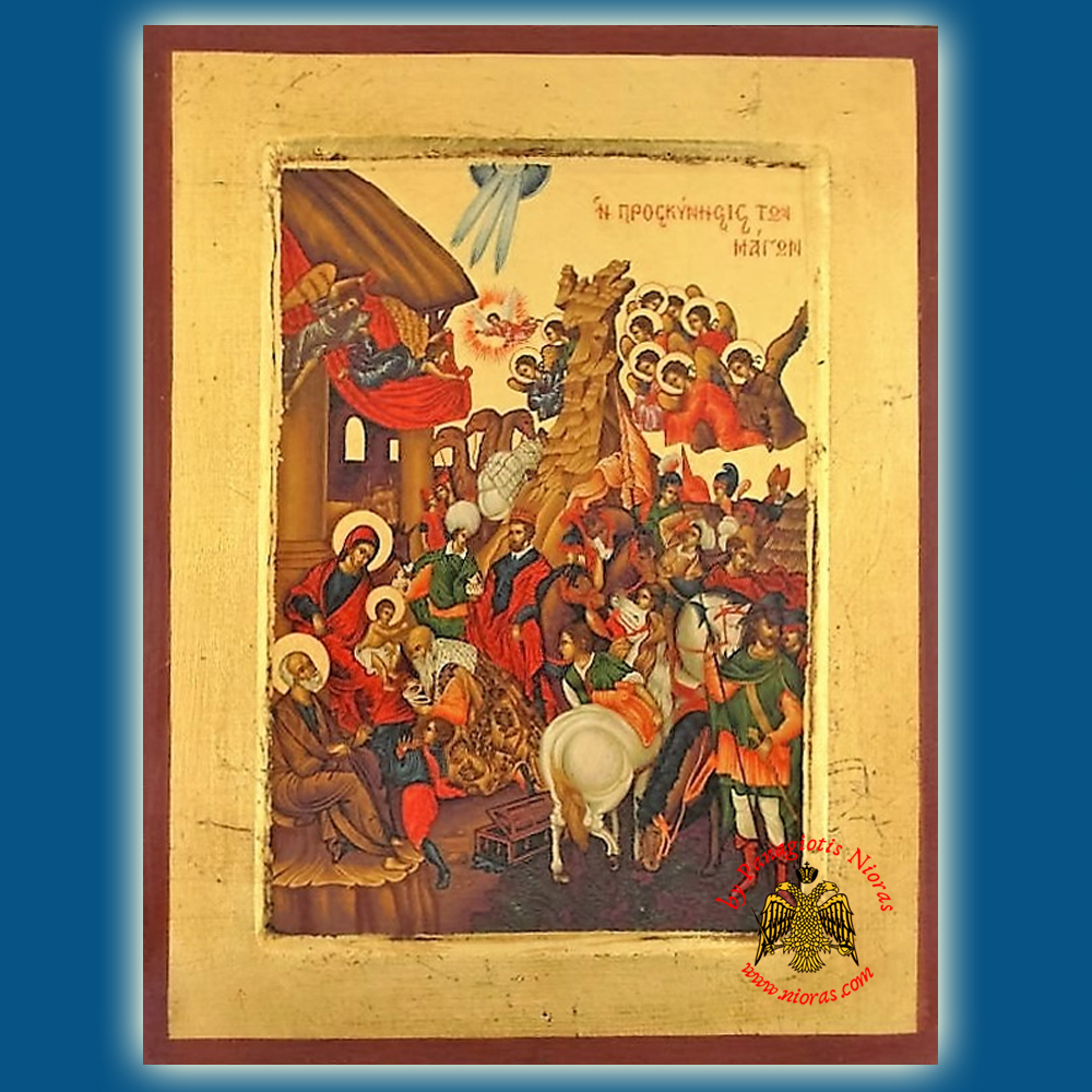 Christ Adoration of the Magi Byzantine Wooden Icon on Canvas